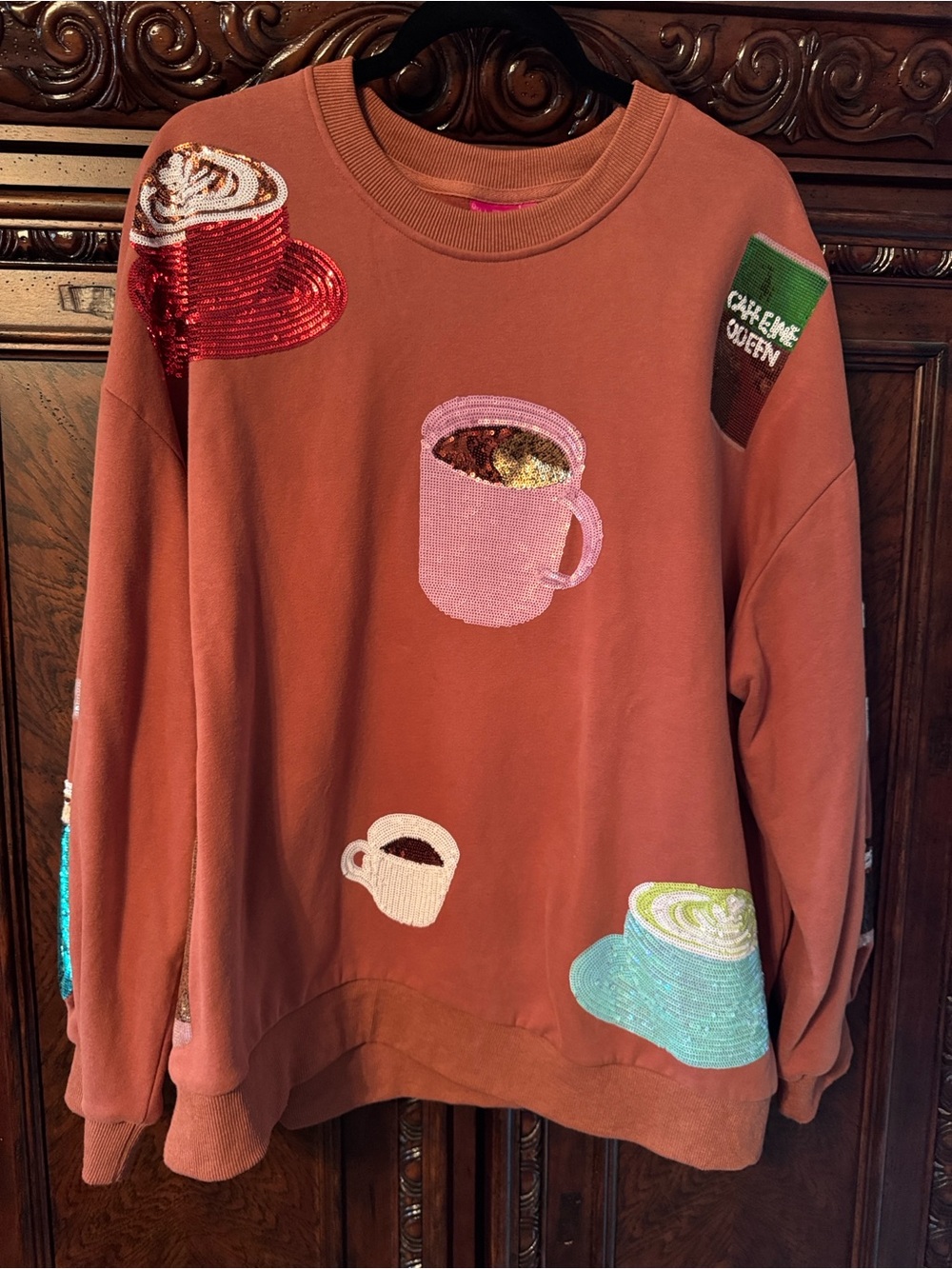 Queen of Sparkles ☕️ Rust Coffee All Over Sweatshirt - Picture 2 of 6
